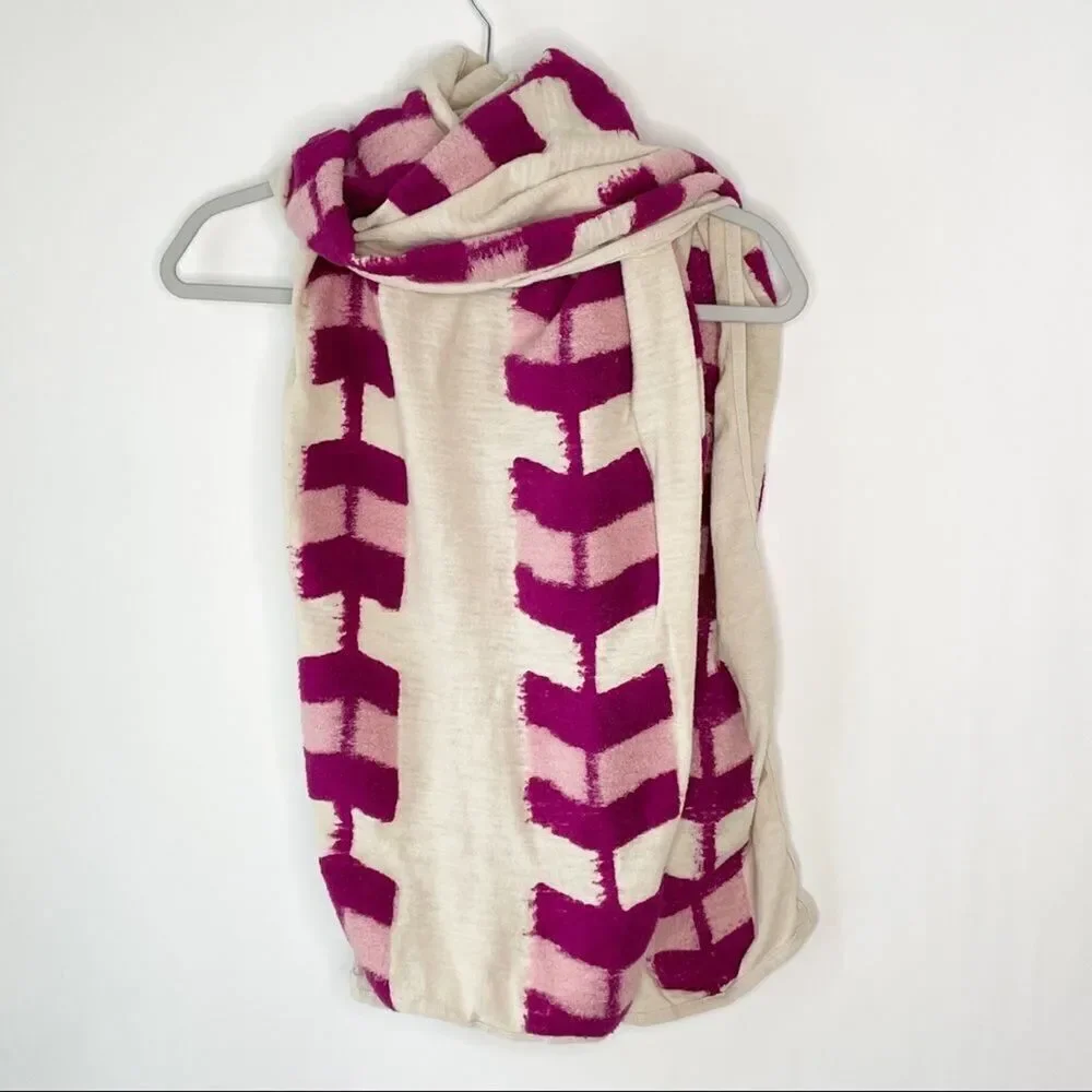 Lucky Brand Cotton Knit Scarf Wrap Tan Fuschia One Size